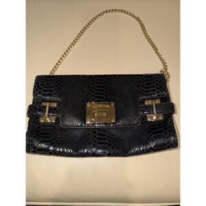 Michael Kors Astrid snakeskin embossed leather clutch with a gold-tone chain